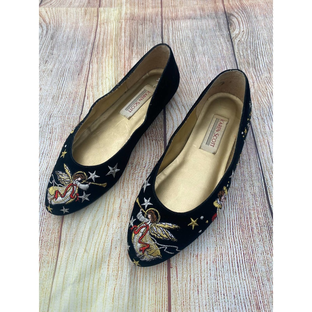 VINTAGE KAREN SCOTT• EMBROIDERED ANGEL CHRISTMAS FLATS